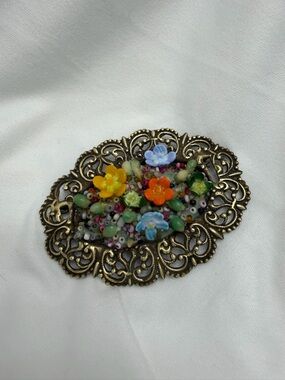 Antique Czech Glass Floral Brooch
